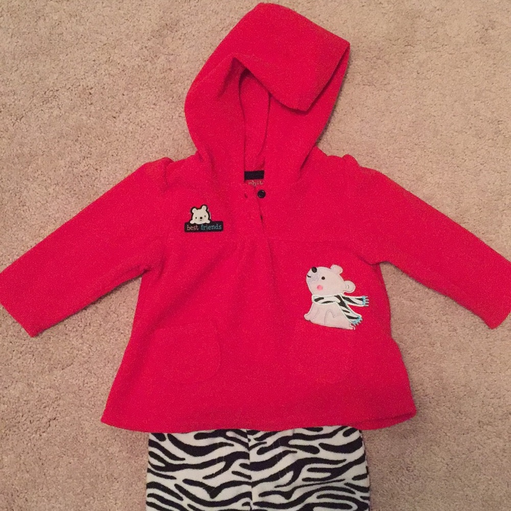 Red and zebra print fleece outfit